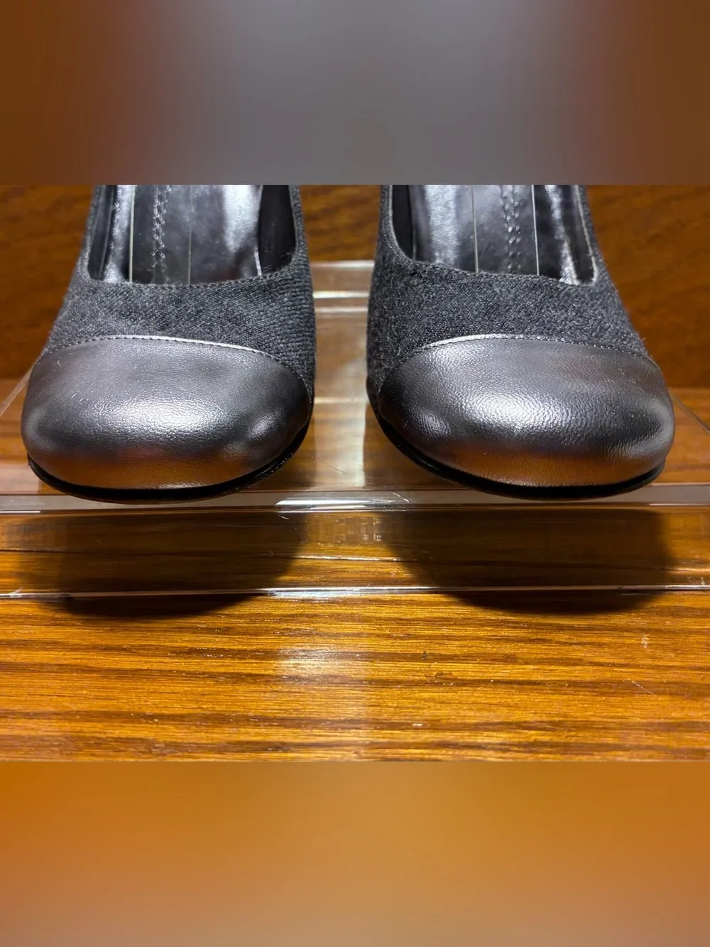 Kate Spade ITALY MADE Gray Wool Pewter Leather Mary Jane Cap Toe Heels Size 8